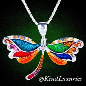 💎193💎 Multicolored Enameled Dragonfly‎ Necklace
